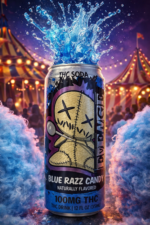 Revenge - Blue Razz Candy - 100mg THC Soda