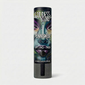 Goddess Blend Pennywise THCp-THC6 vape cartridge packaging on a white background