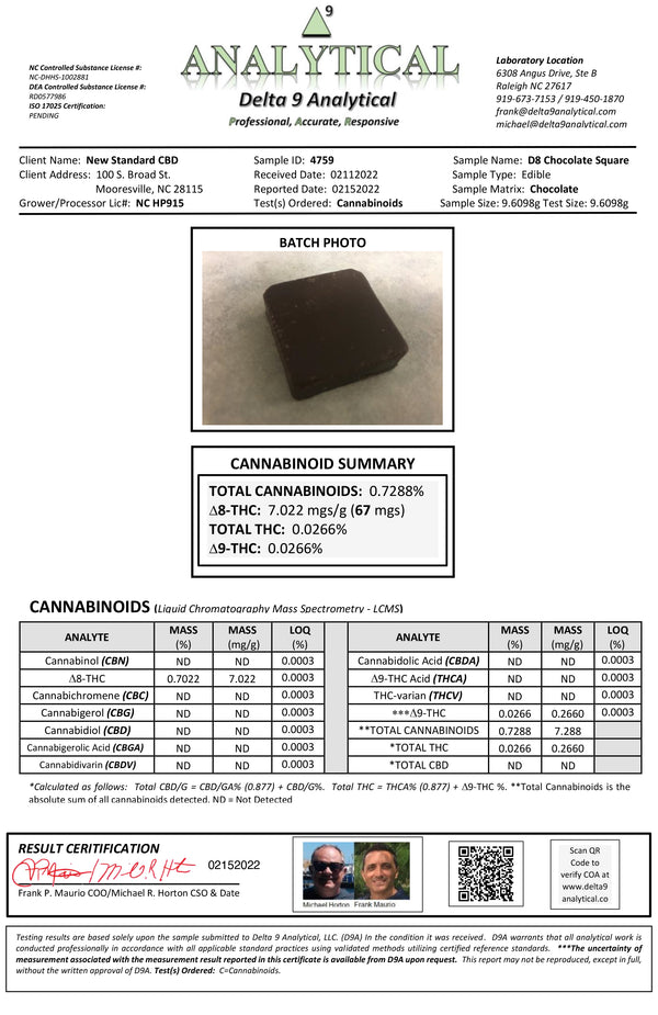 revenge delta 8 thc vanilla chocolate bar coa
